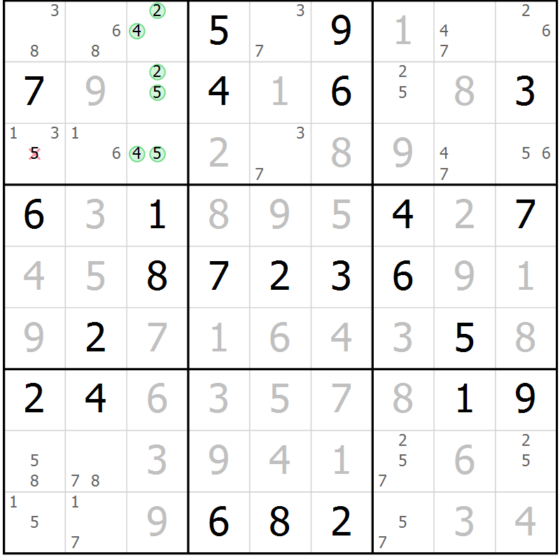 Position des candidats pour la solution de la Gr 51 page 54 du magazine de sudoku Virtuose n° 123
