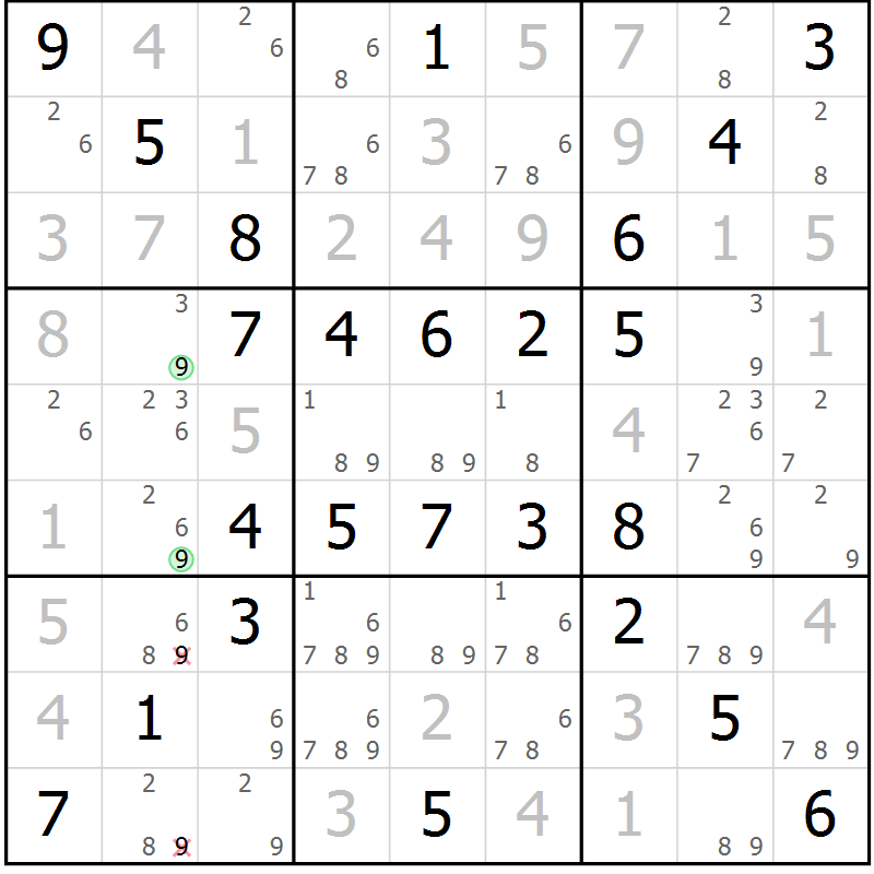 Position des candidats pour la solution de la Gr 52 page 55 du magazine de sudoku Virtuose n° 123