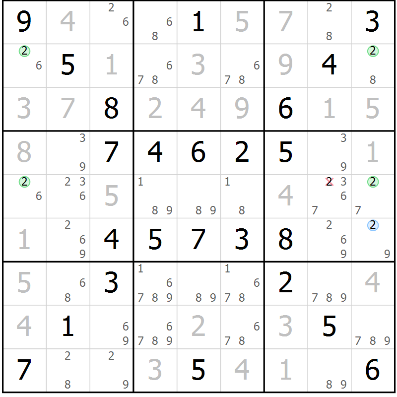 Position des candidats pour la solution de la Gr 52 page 55 du magazine de sudoku Virtuose n° 123