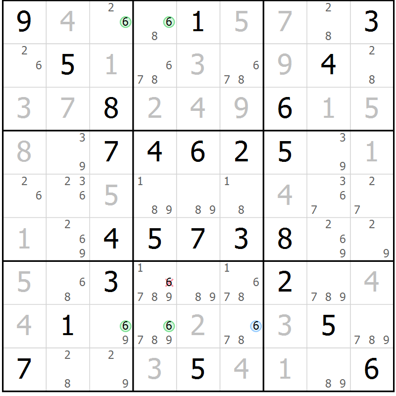 Position des candidats pour la solution de la Gr 52 page 55 du magazine de sudoku Virtuose n° 123