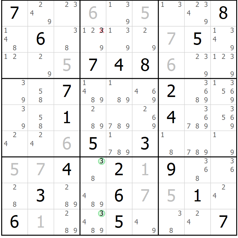 Position des candidats pour la solution de la Gr 53 page 56 du magazine de sudoku Virtuose n° 123