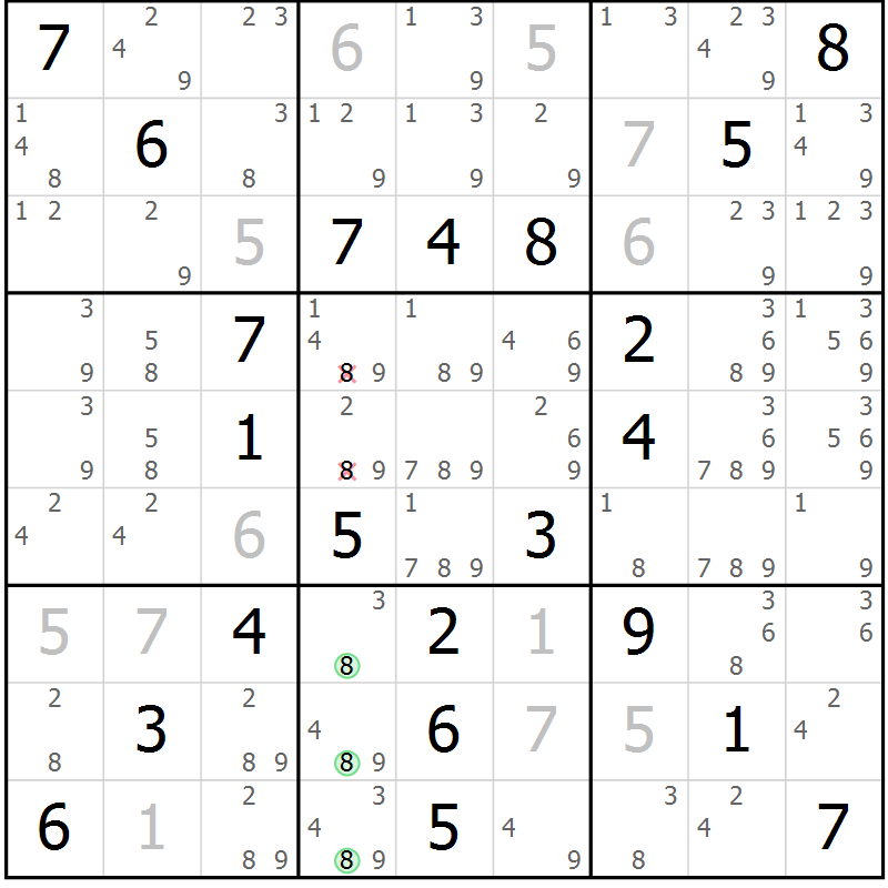 Position des candidats pour la solution de la Gr 53 page 56 du magazine de sudoku Virtuose n° 123