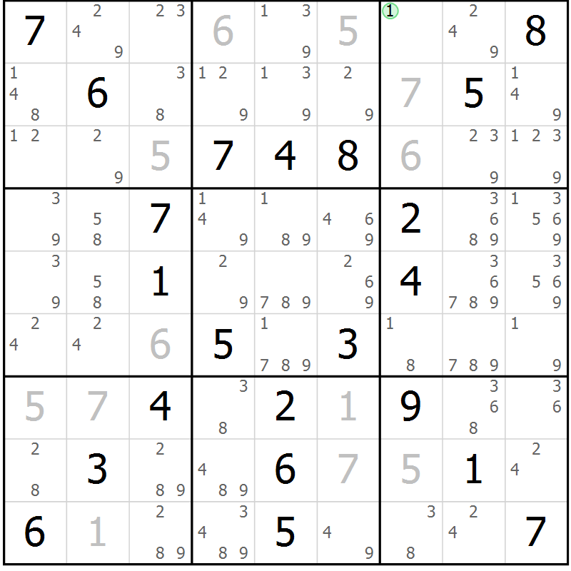 Position des candidats pour la solution de la Gr 53 page 56 du magazine de sudoku Virtuose n° 123
