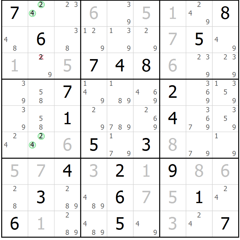 Position des candidats pour la solution de la Gr 53 page 56 du magazine de sudoku Virtuose n° 123