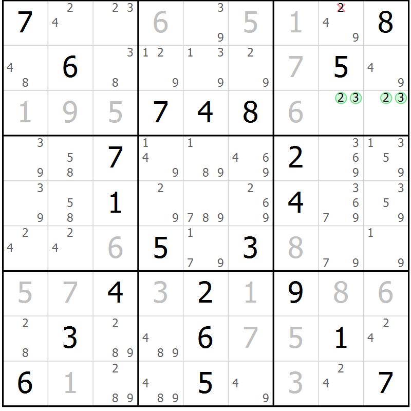 Position des candidats pour la solution de la Gr 53 page 56 du magazine de sudoku Virtuose n° 123