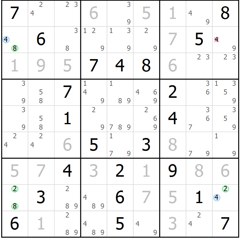 Position des candidats pour la solution de la Gr 53 page 56 du magazine de sudoku Virtuose n° 123