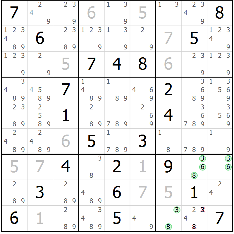 Position des candidats pour la solution de la Gr 53 page 56 du magazine de sudoku Virtuose n° 123