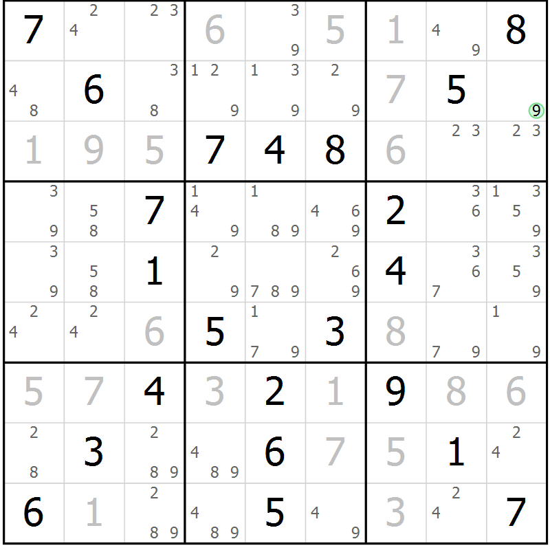 Position des candidats pour la solution de la Gr 53 page 56 du magazine de sudoku Virtuose n° 123