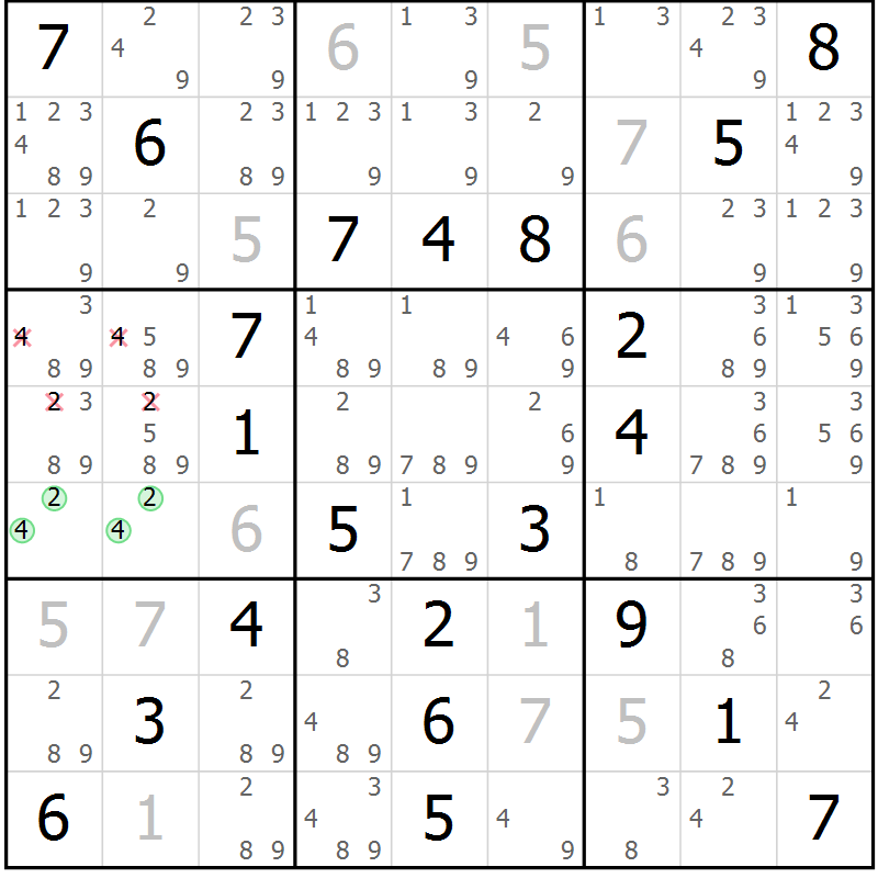 Position des candidats pour la solution de la Gr 53 page 56 du magazine de sudoku Virtuose n° 123