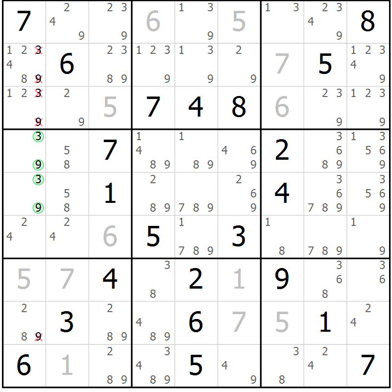 Position des candidats pour la solution de la Gr 53 page 56 du magazine de sudoku Virtuose n° 123