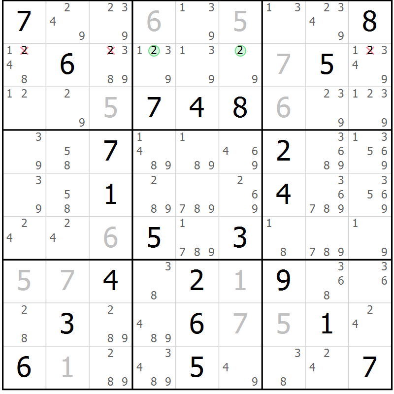 Position des candidats pour la solution de la Gr 53 page 56 du magazine de sudoku Virtuose n° 123