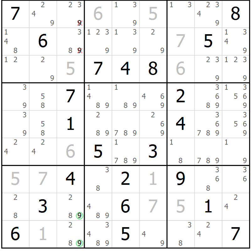 Position des candidats pour la solution de la Gr 53 page 56 du magazine de sudoku Virtuose n° 123