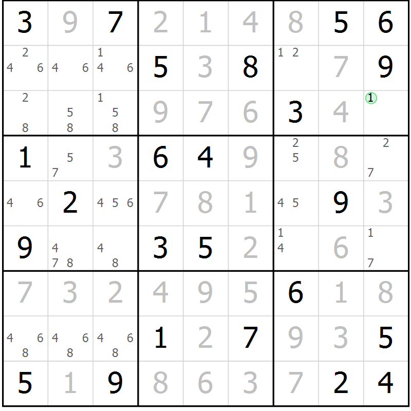Position des candidats pour la solution de la Gr 54 page 57 du magazine de sudoku Virtuose n° 123