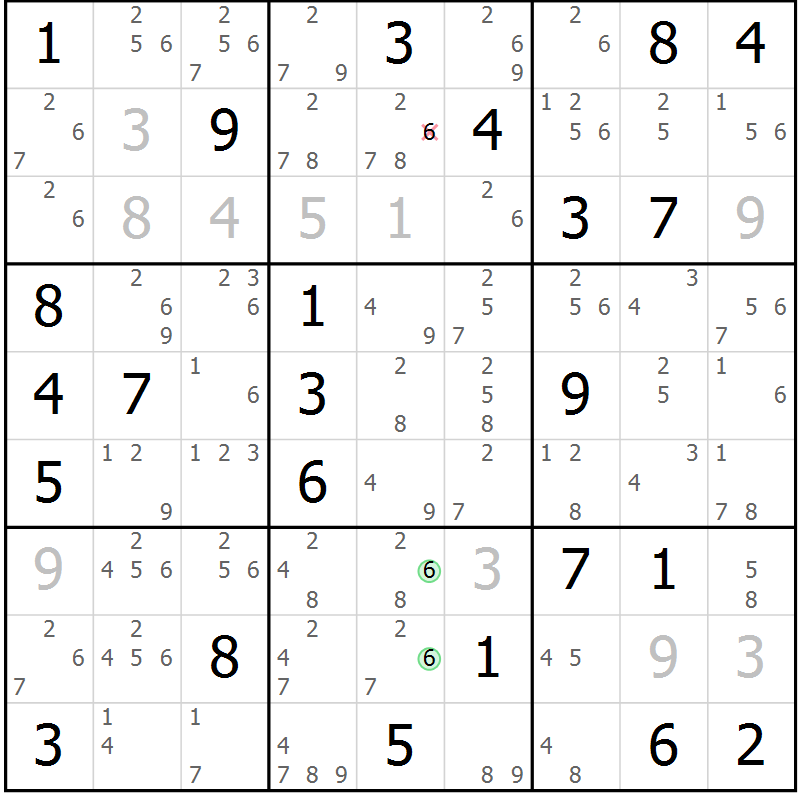 Position des candidats pour la solution de la Gr 55 page 58 du magazine de sudoku Virtuose n° 123