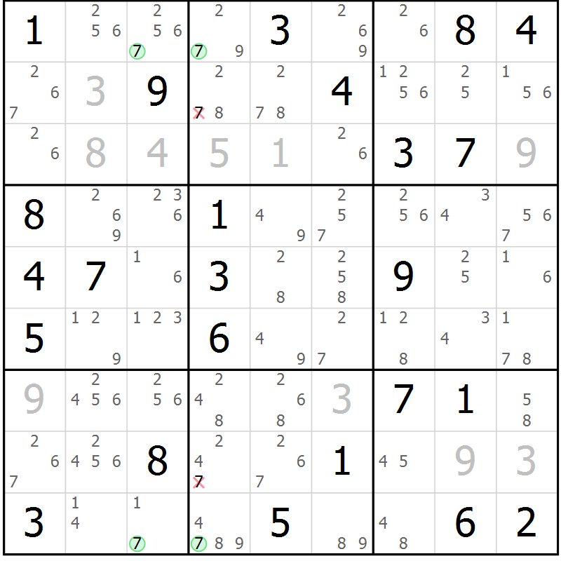 Position des candidats pour la solution de la Gr 55 page 58 du magazine de sudoku Virtuose n° 123