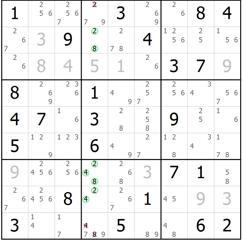 Position des candidats pour la solution de la Gr 55 page 58 du magazine de sudoku Virtuose n° 123