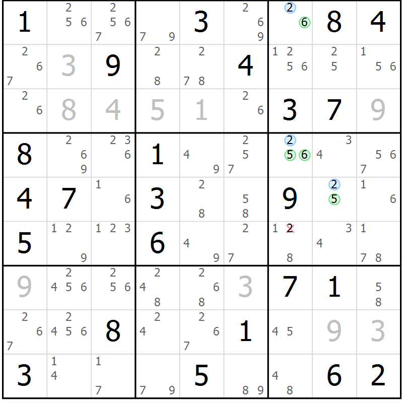 Position des candidats pour la solution de la Gr 55 page 58 du magazine de sudoku Virtuose n° 123