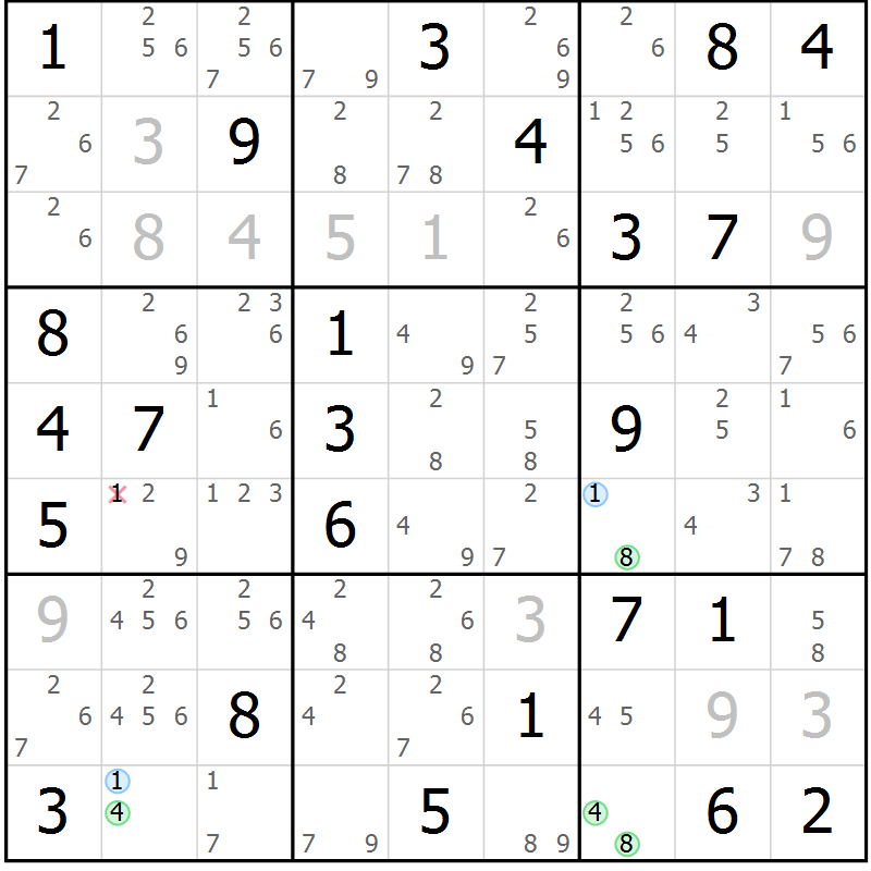 Position des candidats pour la solution de la Gr 55 page 58 du magazine de sudoku Virtuose n° 123