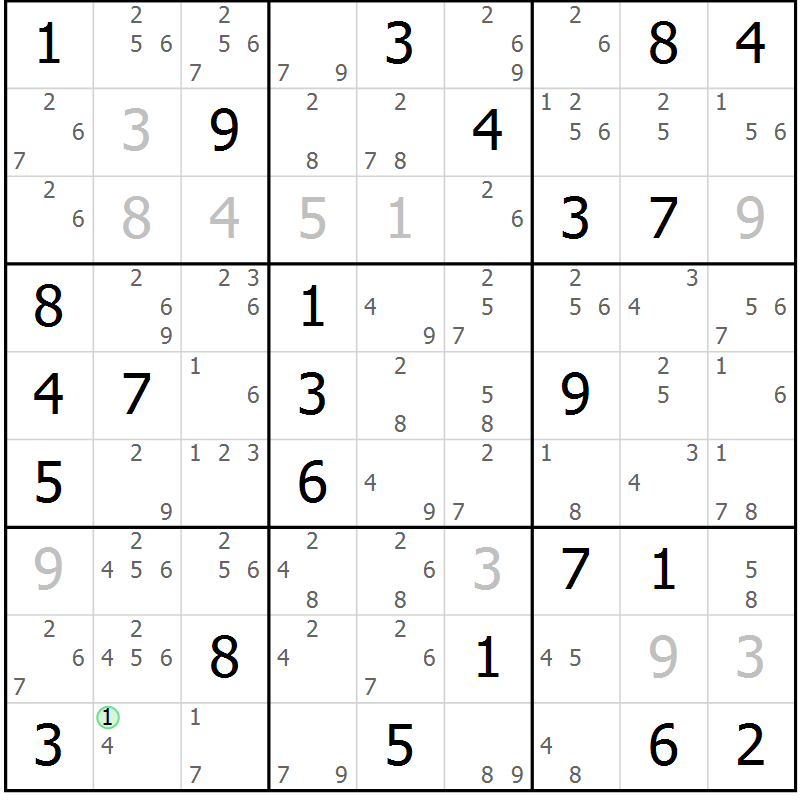 Position des candidats pour la solution de la Gr 55 page 58 du magazine de sudoku Virtuose n° 123