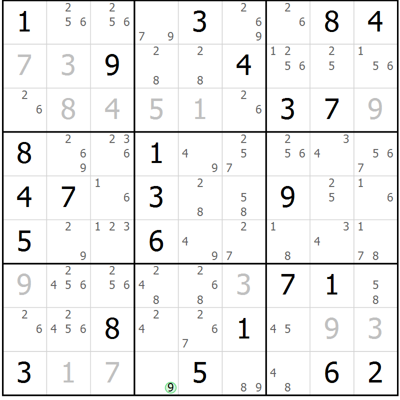 Position des candidats pour la solution de la Gr 55 page 58 du magazine de sudoku Virtuose n° 123