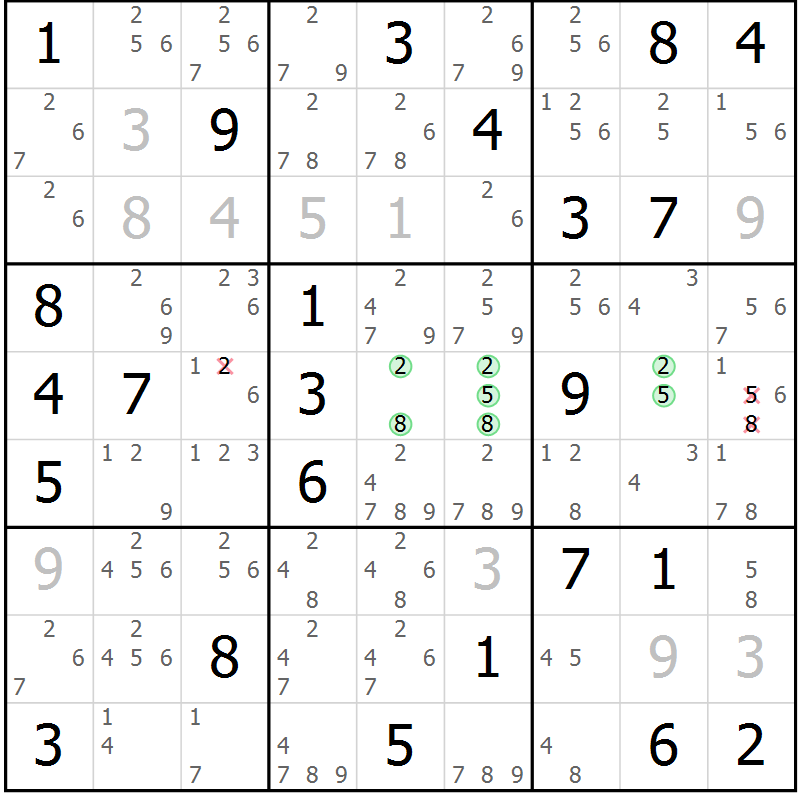 Position des candidats pour la solution de la Gr 55 page 58 du magazine de sudoku Virtuose n° 123