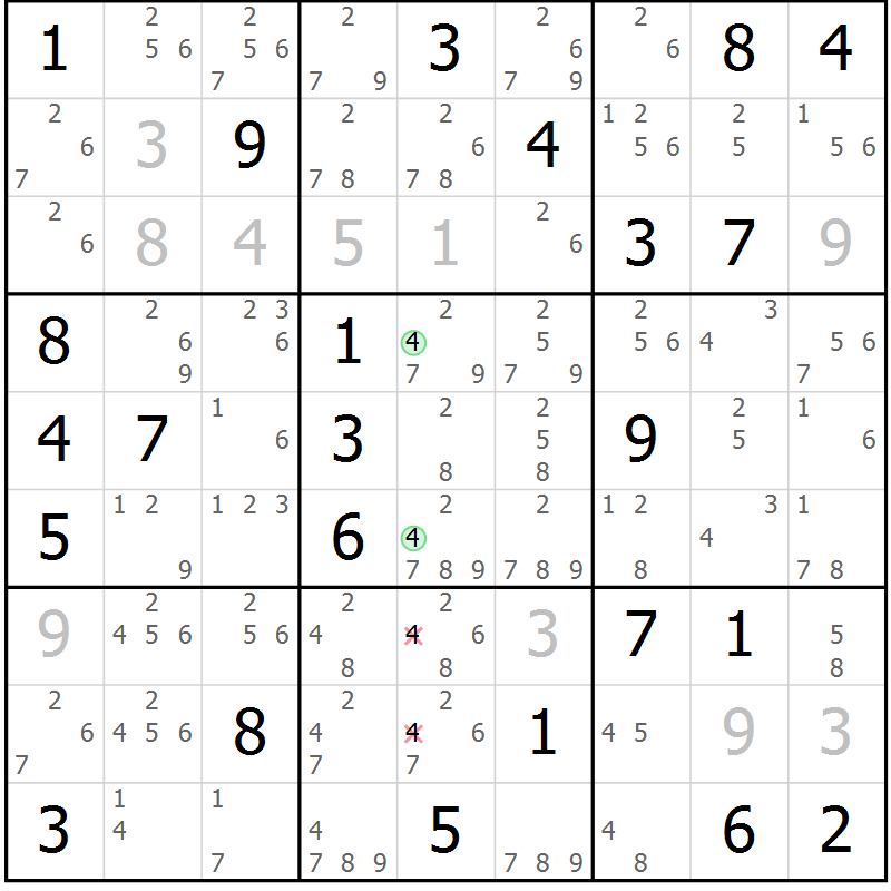 Position des candidats pour la solution de la Gr 55 page 58 du magazine de sudoku Virtuose n° 123