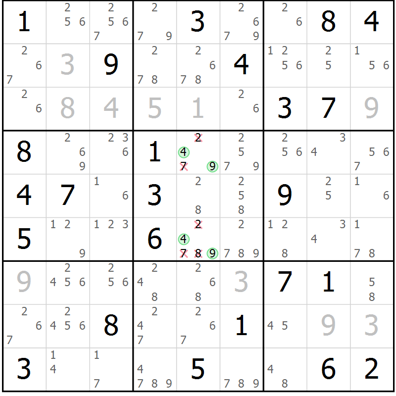 Position des candidats pour la solution de la Gr 55 page 58 du magazine de sudoku Virtuose n° 123