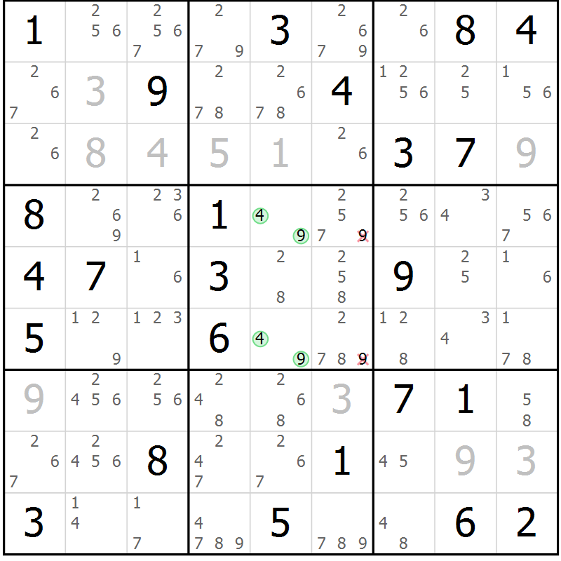 Position des candidats pour la solution de la Gr 55 page 58 du magazine de sudoku Virtuose n° 123