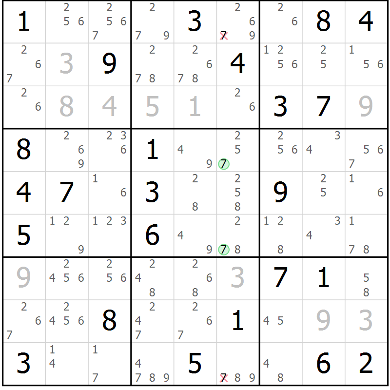 Position des candidats pour la solution de la Gr 55 page 58 du magazine de sudoku Virtuose n° 123