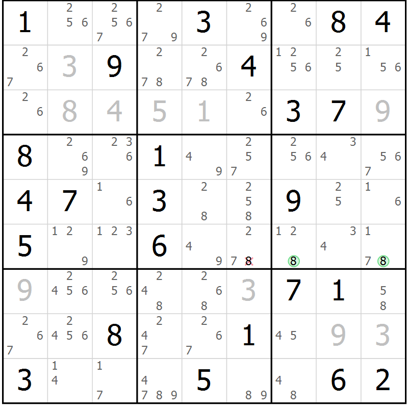 Position des candidats pour la solution de la Gr 55 page 58 du magazine de sudoku Virtuose n° 123