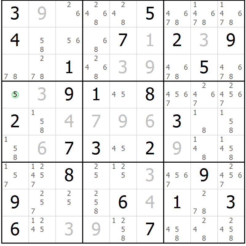 Position des candidats pour la solution de la Gr 56 page 59 du magazine de sudoku Virtuose n° 123