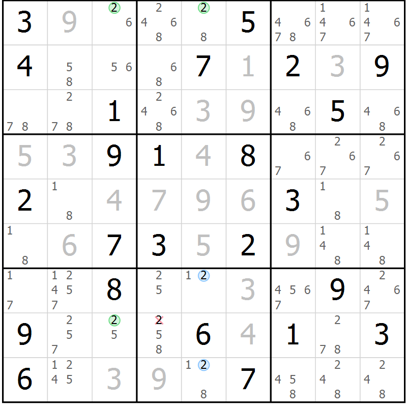 Position des candidats pour la solution de la Gr 56 page 59 du magazine de sudoku Virtuose n° 123