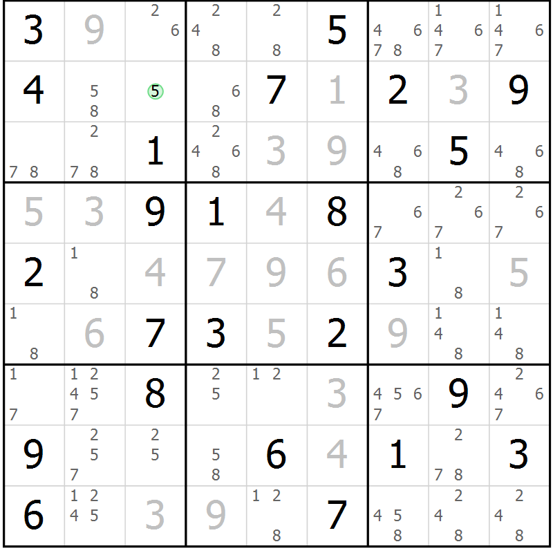 Position des candidats pour la solution de la Gr 56 page 59 du magazine de sudoku Virtuose n° 123