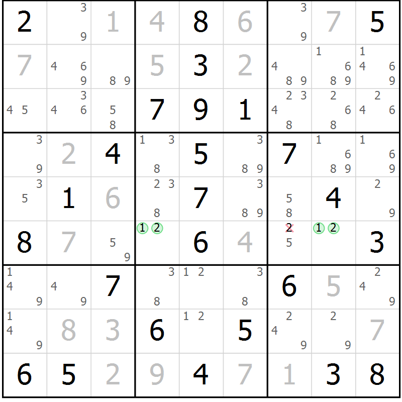 Position des candidats pour la solution de la Gr 57 page 60 du magazine de sudoku Virtuose n° 123
