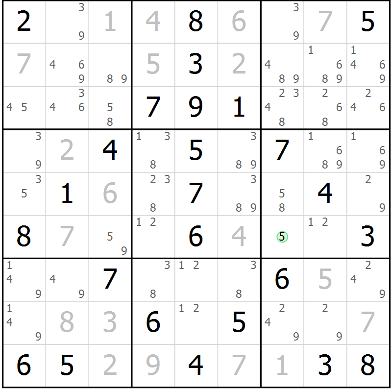 Position des candidats pour la solution de la Gr 57 page 60 du magazine de sudoku Virtuose n° 123