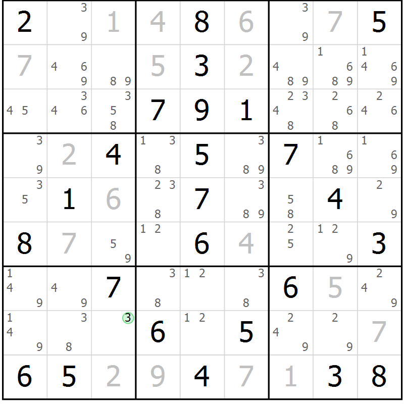 Position des candidats pour la solution de la Gr 57 page 60 du magazine de sudoku Virtuose n° 123