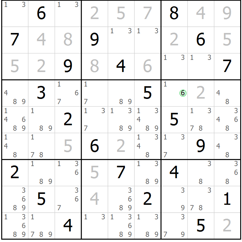Position des candidats pour la solution de la Gr 58 page 61 du magazine de sudoku Virtuose n° 123
