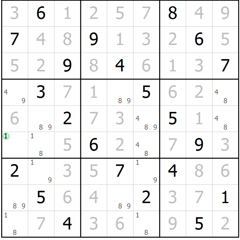 Position des candidats pour la solution de la Gr 58 page 61 du magazine de sudoku Virtuose n° 123