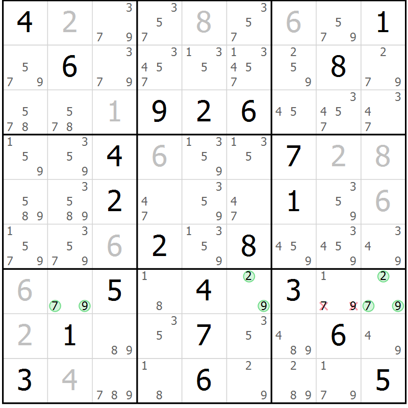 Position des candidats pour la solution de la Gr 59 page 62 du magazine de sudoku Virtuose n° 123