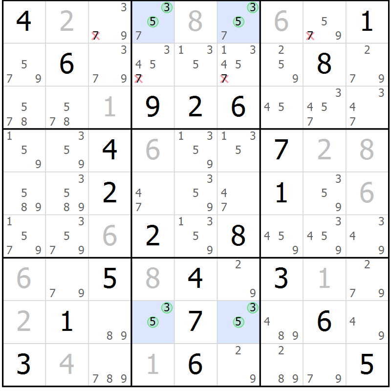 Position des candidats pour la solution de la Gr 59 page 62 du magazine de sudoku Virtuose n° 123