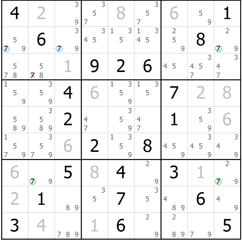 Position des candidats pour la solution de la Gr 59 page 62 du magazine de sudoku Virtuose n° 123