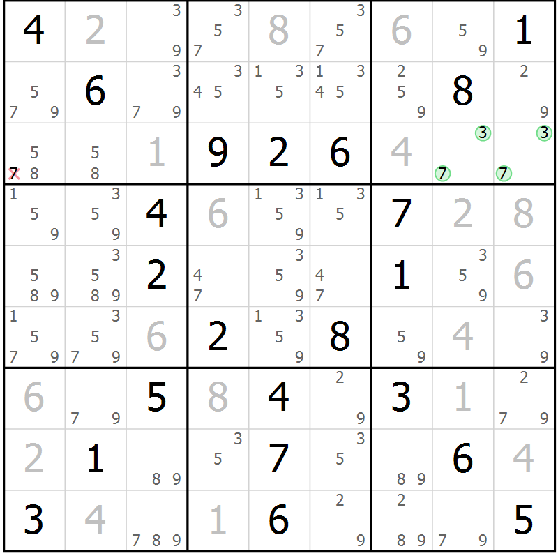 Position des candidats pour la solution de la Gr 59 page 62 du magazine de sudoku Virtuose n° 123