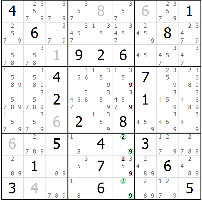 Position des candidats pour la solution de la Gr 59 page 62 du magazine de sudoku Virtuose n° 123