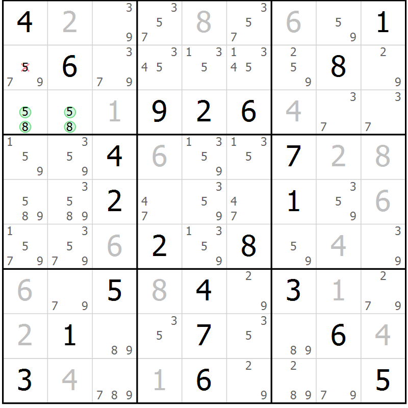 Position des candidats pour la solution de la Gr 59 page 62 du magazine de sudoku Virtuose n° 123