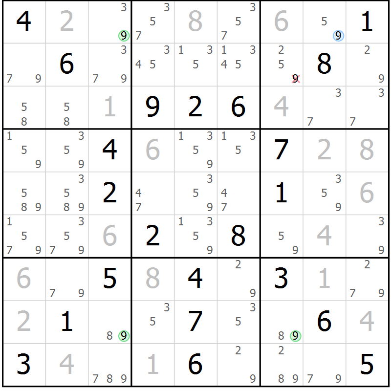 Position des candidats pour la solution de la Gr 59 page 62 du magazine de sudoku Virtuose n° 123
