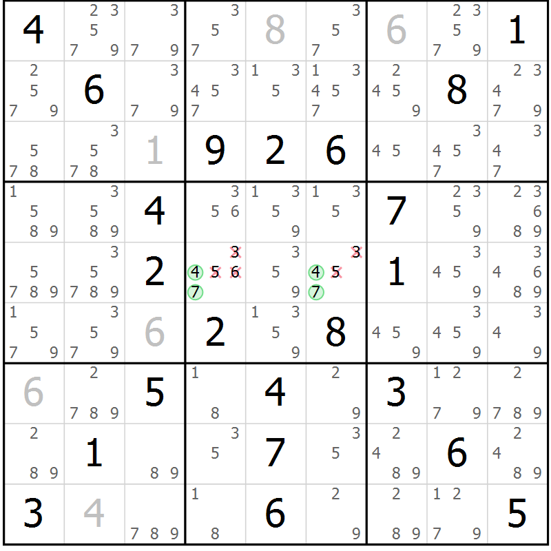 Position des candidats pour la solution de la Gr 59 page 62 du magazine de sudoku Virtuose n° 123