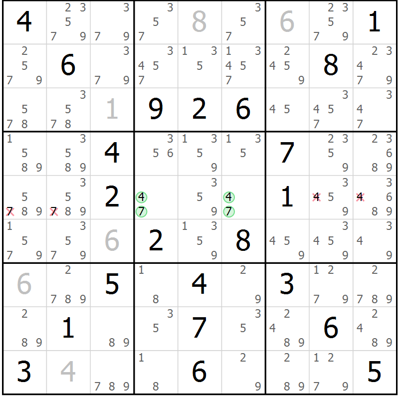 Position des candidats pour la solution de la Gr 59 page 62 du magazine de sudoku Virtuose n° 123