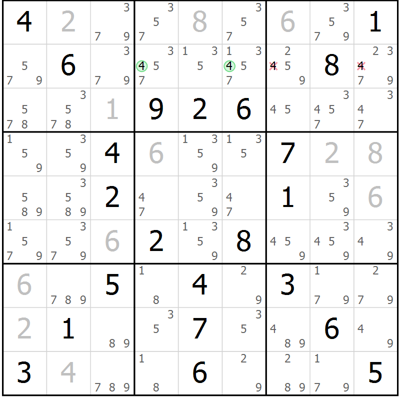 Position des candidats pour la solution de la Gr 59 page 62 du magazine de sudoku Virtuose n° 123