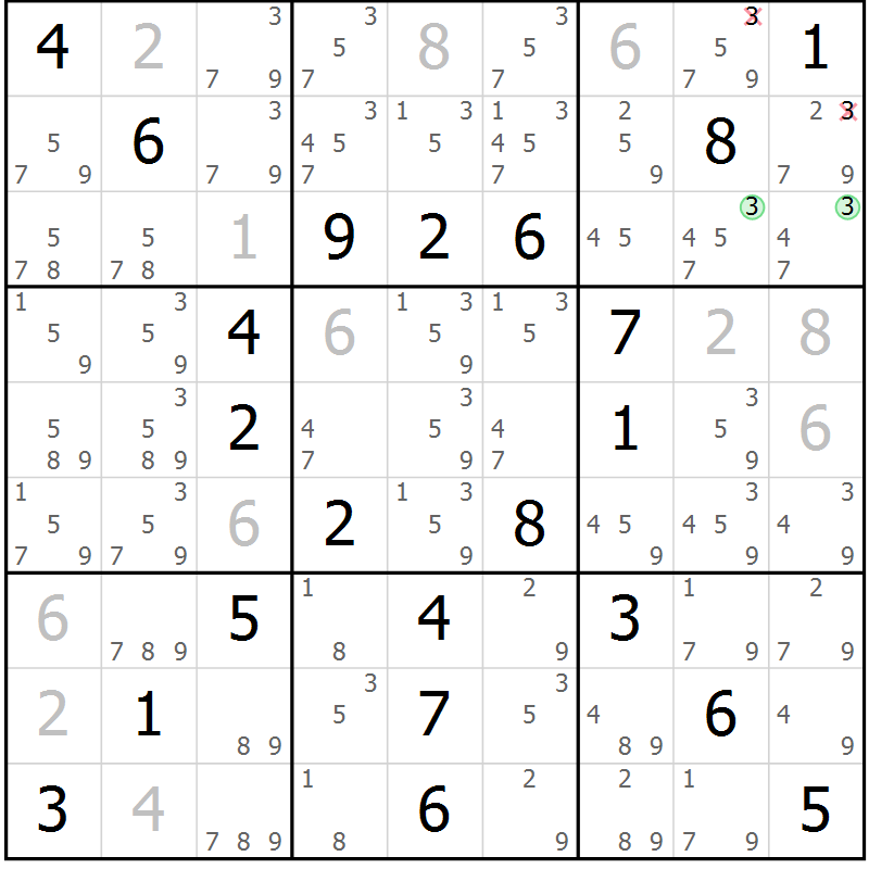 Position des candidats pour la solution de la Gr 59 page 62 du magazine de sudoku Virtuose n° 123
