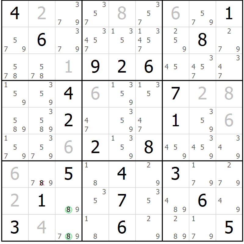 Position des candidats pour la solution de la Gr 59 page 62 du magazine de sudoku Virtuose n° 123
